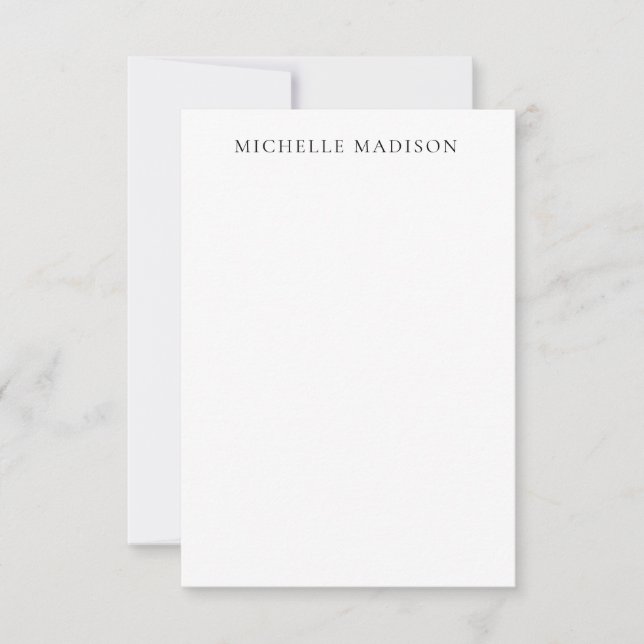 Own Name Mode Trendy Minimalist Professional Plain Note Card (Front)