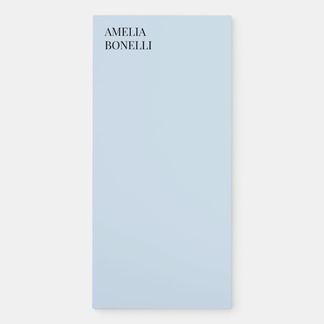 Own Name Modern Minimalist Professional Plain Blue Magnetic Notepad (Front)