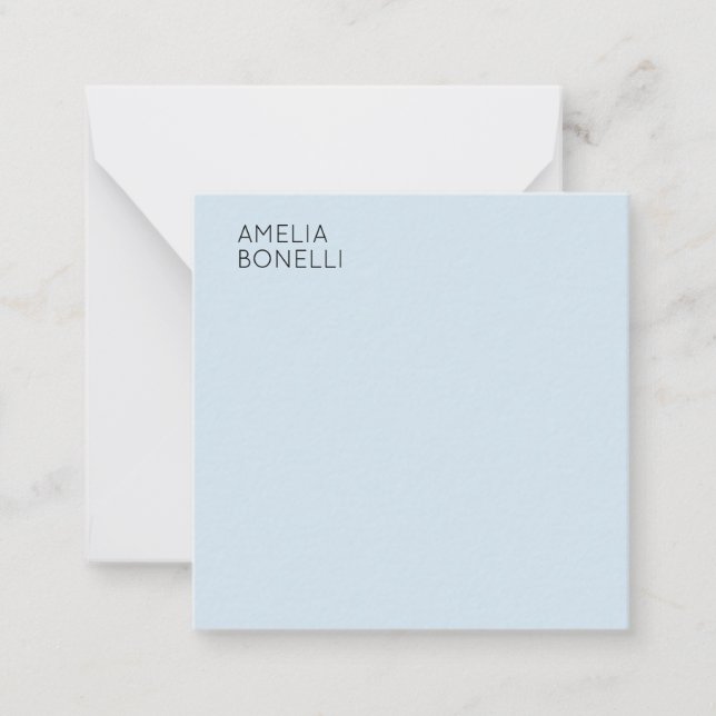 Own Name Modern Minimalist Professional Plain Blue Note Card (Front)
