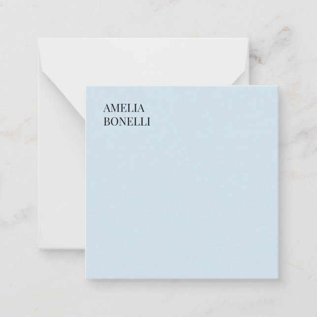 Own Name Modern Minimalist Professional Plain Blue Note Card (Front)