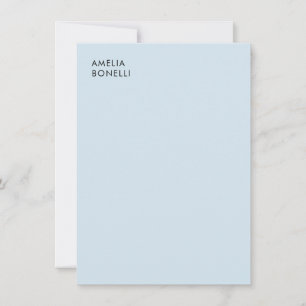 Own Name Modern Minimalist Professional Plain Blue Note Card