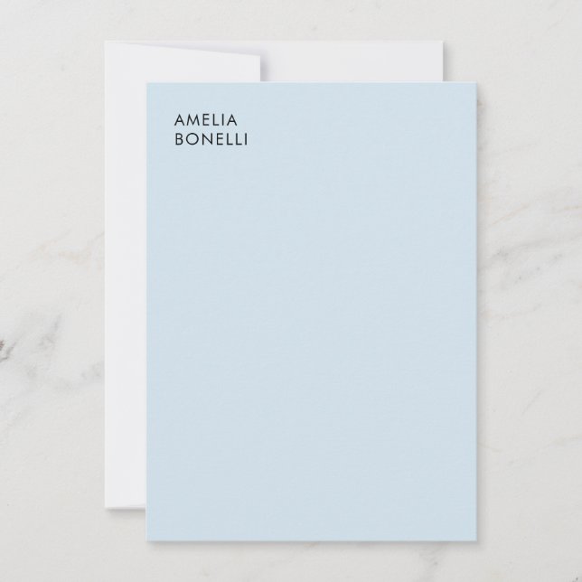 Own Name Modern Minimalist Professional Plain Blue Note Card (Front)