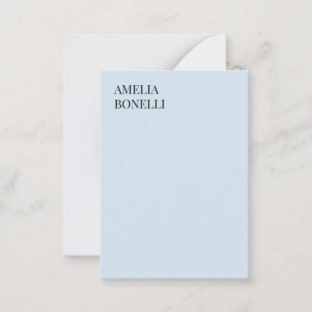 Own Name Modern Minimalist Professional Plain Blue Note Card (Front)