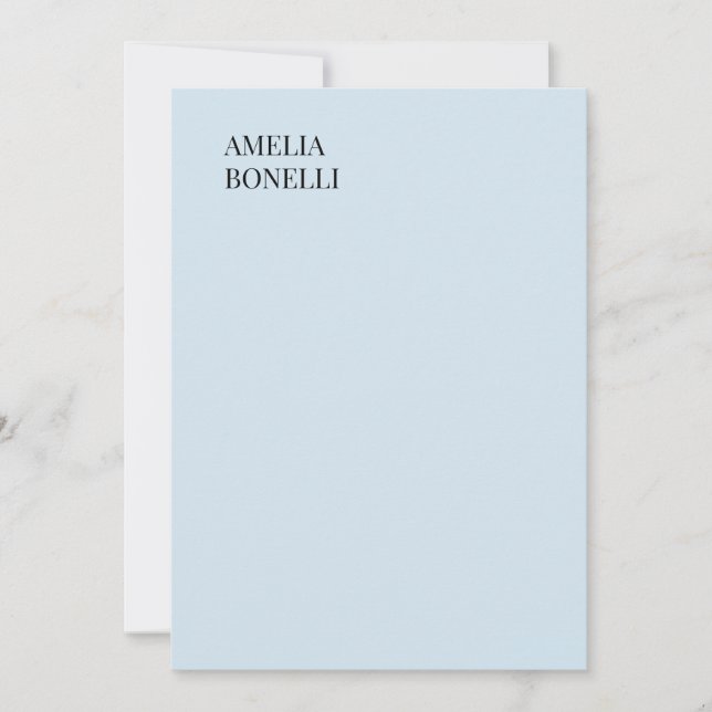 Own Name Modern Minimalist Professional Plain Blue Note Card (Front)