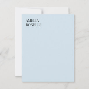 Own Name Modern Minimalist Professional Plain Blue Note Card
