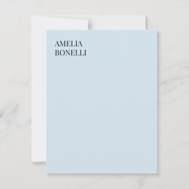 Own Name Modern Minimalist Professional Plain Blue Note Card (Front)