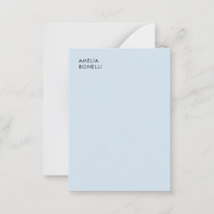 Own Name Modern Minimalist Professional Plain Blue Note Card