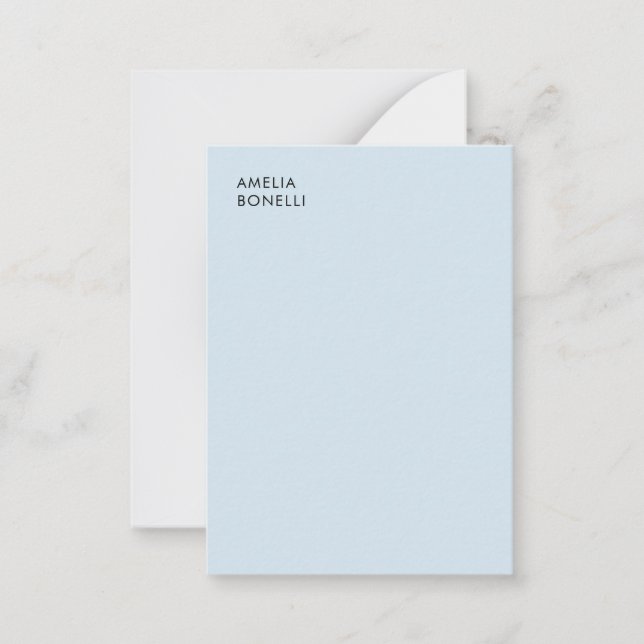 Own Name Modern Minimalist Professional Plain Blue Note Card (Front)