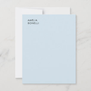 Own Name Modern Minimalist Professional Plain Blue Note Card