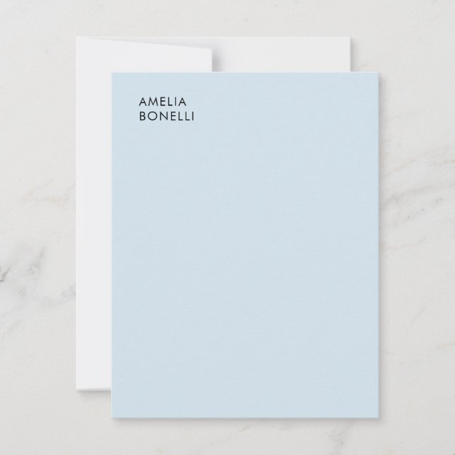 Own Name Modern Minimalist Professional Plain Blue Note Card (Front)