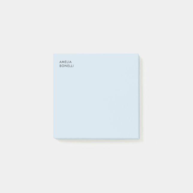 Own Name Modern Minimalist Professional Plain Blue Post-it Notes (Front)