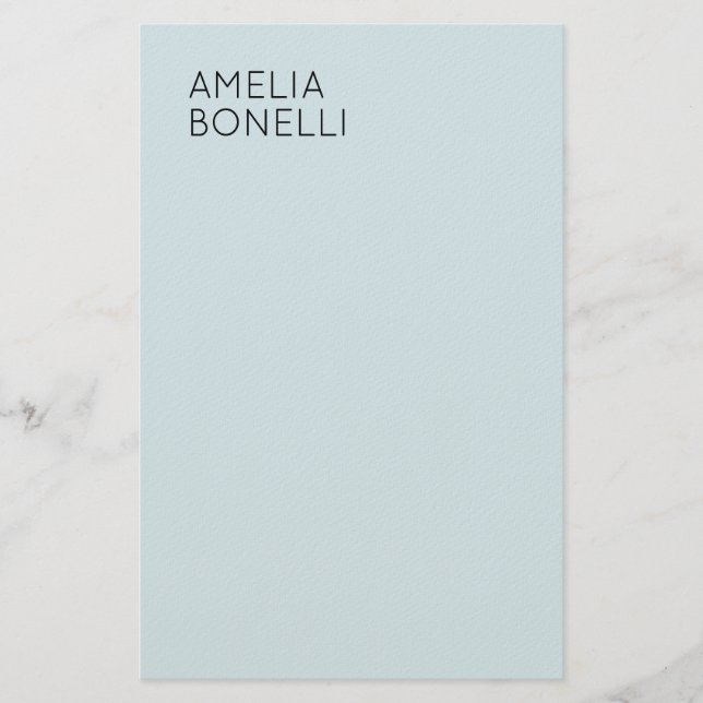 Own Name Modern Minimalist Professional Plain Blue Stationery (Front)