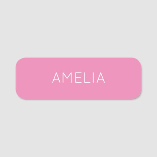 Own Name Modern Minimalist Professional Plain Pink Name Tag