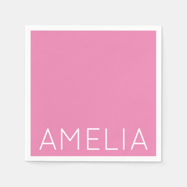 Own Name Modern Minimalist Professional Plain Pink Napkins (Front)