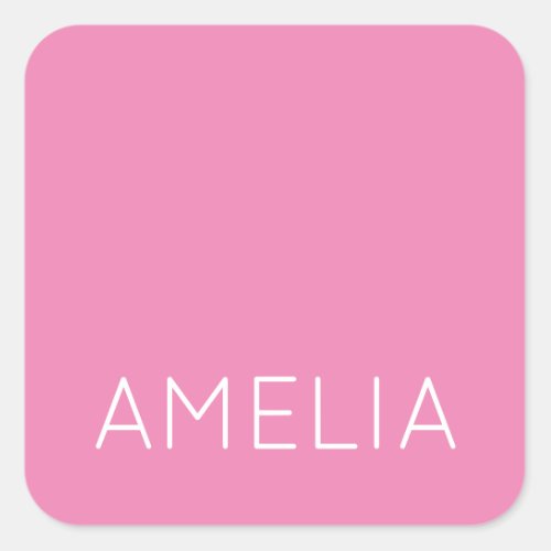 Own Name Modern Minimalist Professional Plain Pink Square Sticker