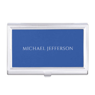 Own Name Plain Blue Color Personalized Custom Business Card Case