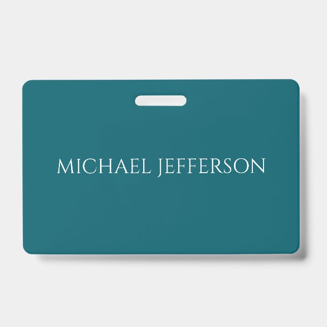 Own Name Plain Dark Teal Color Personalized Custom Badge (Front)