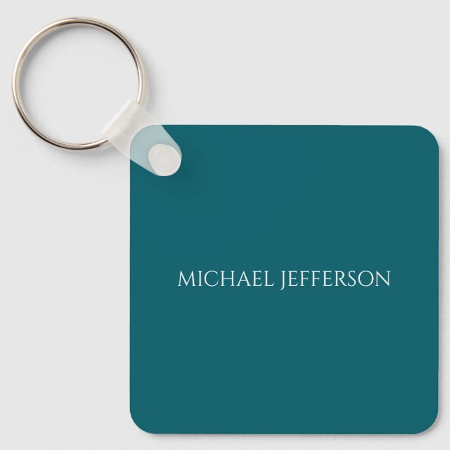 Own Name Plain Dark Teal Color Personalized Custom Keychain (Front)