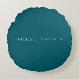 Own Name Plain Dark Teal Color Personalized Custom Round Pillow