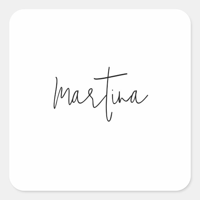 Own Name Unique Elegant Plain Simple Calligraphy Square Sticker (Front)
