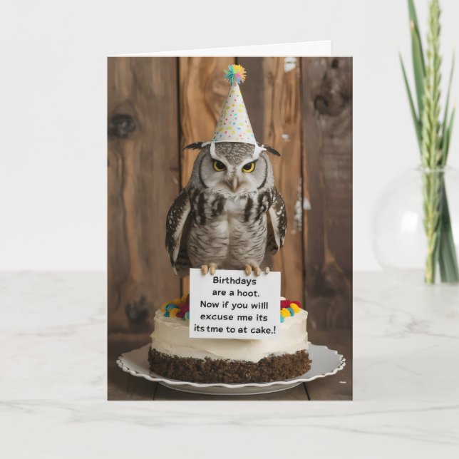 Own on birthday cake holding note with feet card (Front)