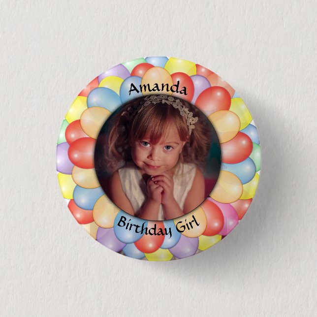 Own photo balloons birthday party pinback button (Front)