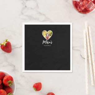 Own Photo in Black Heart Frame Modern Calligraphy Napkins
