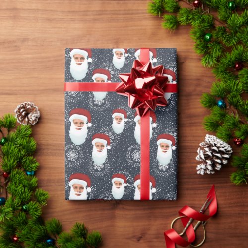 Own photo santa snowflakes wrapping paper