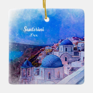 Own Photo Santorini Greece 2 sided Modern Art Ceramic Ornament