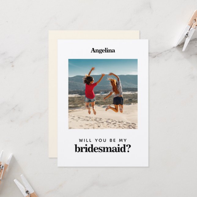 Own photo Simple Elegant Bridesmaid Proposal Card (Front/Back In Situ)