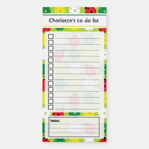 Own text Cute Pickleball ladybugs to do list Magnetic Notepad
