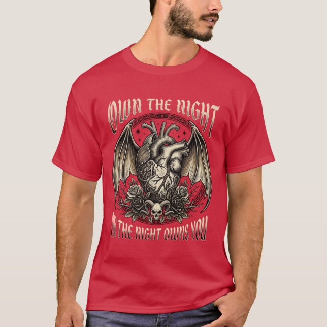 Own The Night - Gothic Heart & Bat Wings Tattoo  T-Shirt (Front)