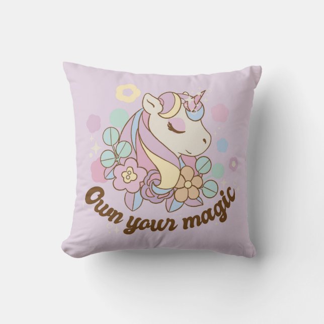 Own Your Magic Unicorn Throw Pillow (Front)