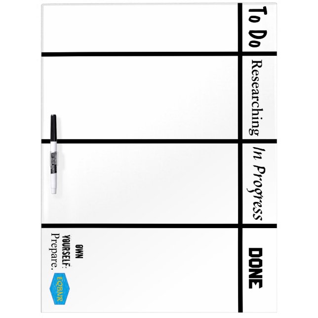 Own Yourself: Prepare -- Prepper Scrum Board (Front)