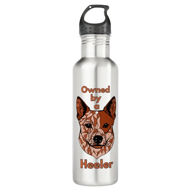 Owned by a Heeler (Red) Stainless Steel Water Bottle (Front)