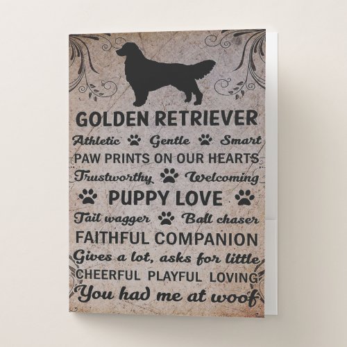 Owner Gift Love My Golden Retriever Gift Pocket Folder