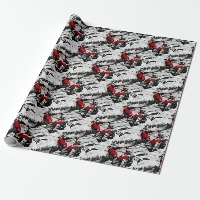 Owning The Mountain  -  Motocross Dirt-Bike Racer Wrapping Paper (Unrolled)