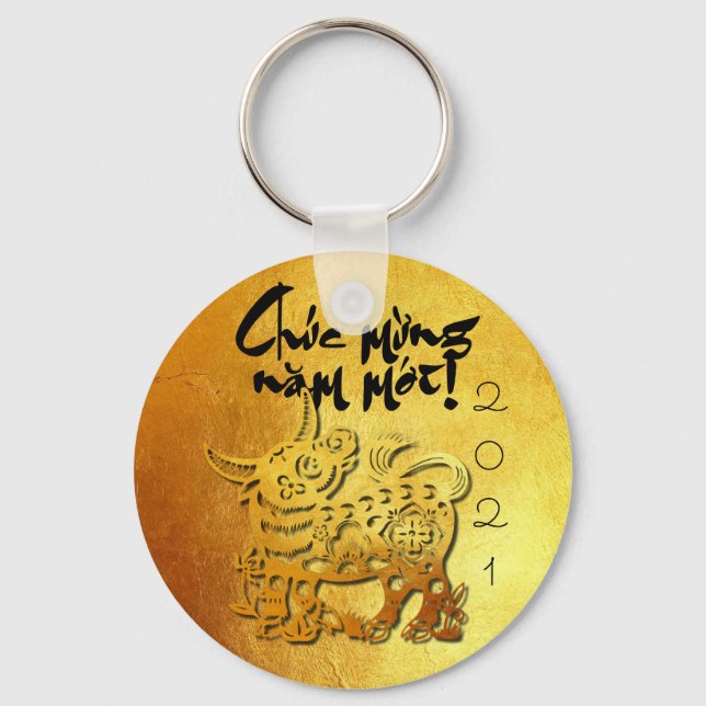 Ox Year custom Y Greeting in Vietnamese Gold BRK Keychain (Front)