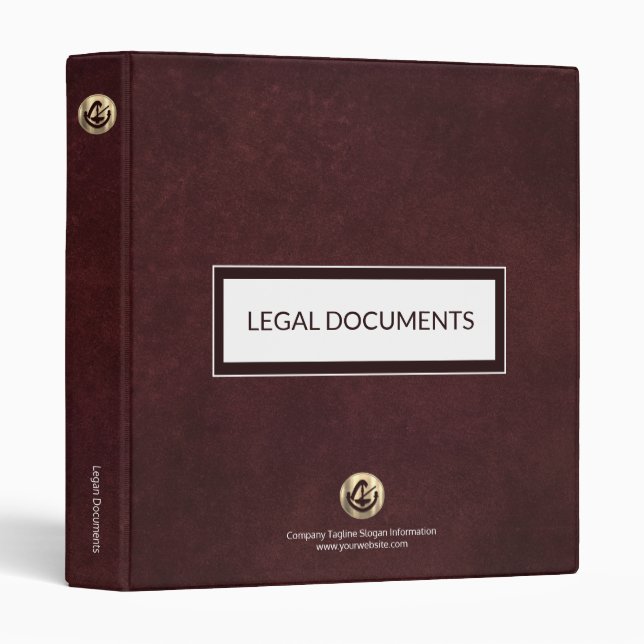 Oxblood Leather Print Legal Documents Binder (Front/Spine)