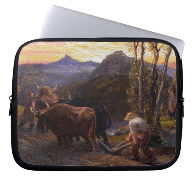 Oxen Ploughing at Sunset (w/c on paper) Laptop Sleeve (Front)