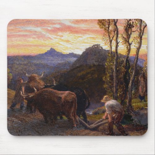 Oxen Ploughing at Sunset wc on paper Mouse Pad