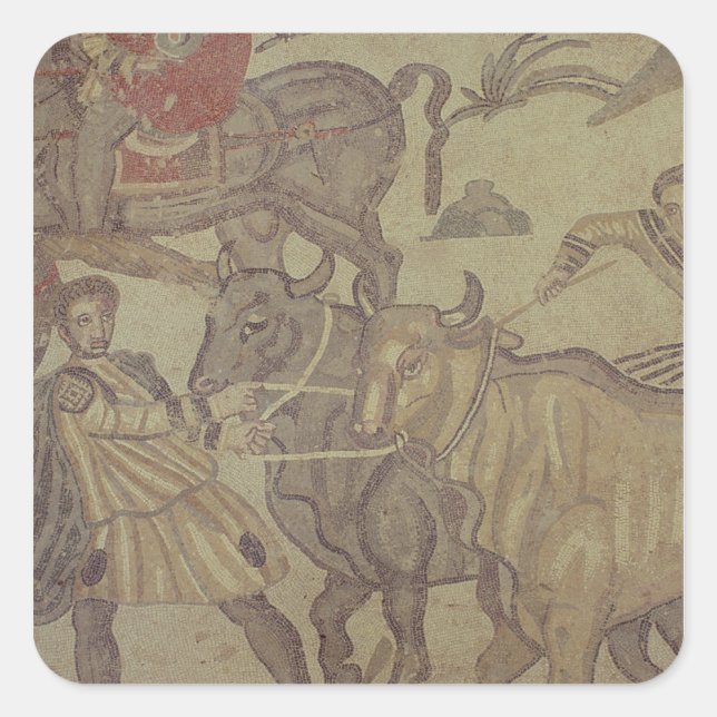 Oxen transporting water, Roman mosaic Square Sticker (Front)