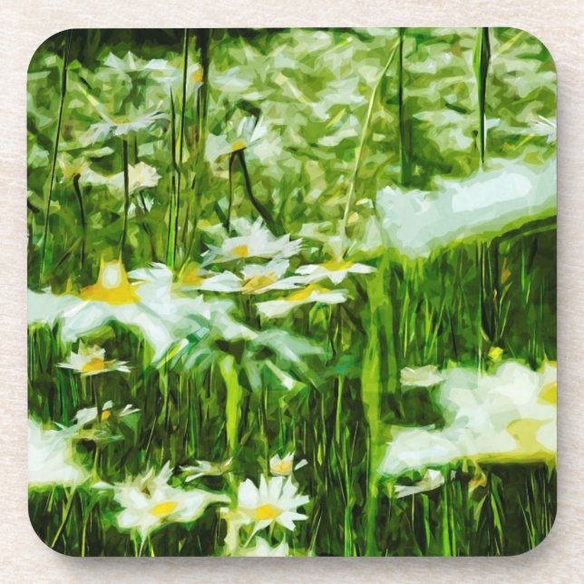 Oxeye Daisy Abstract Impressionism Beverage Coaster (Front)
