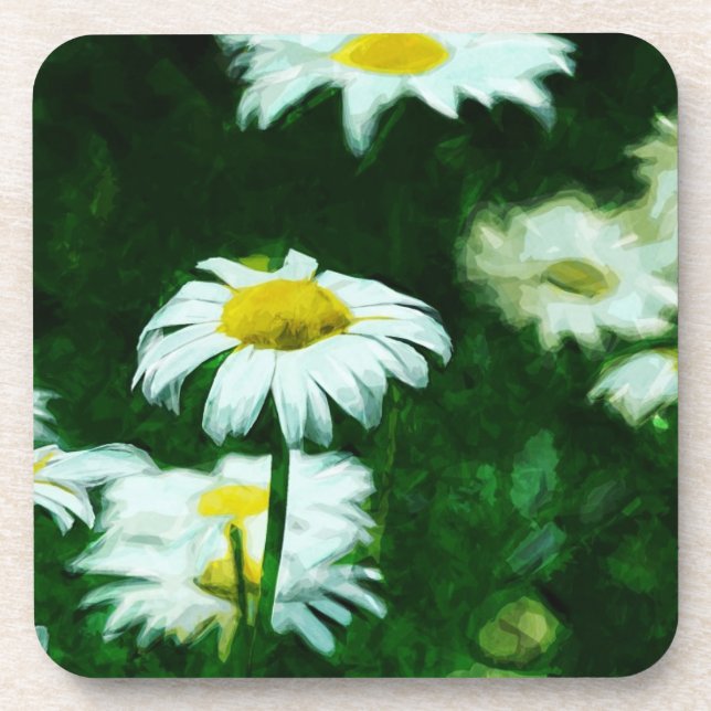 Oxeye White Daisies Abstract Impressionism Coaster (Front)