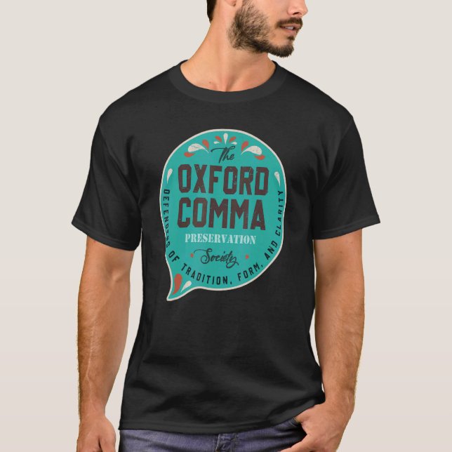 Oxford Comma Club Grammar Police Book Enthusiast T-Shirt (Front)