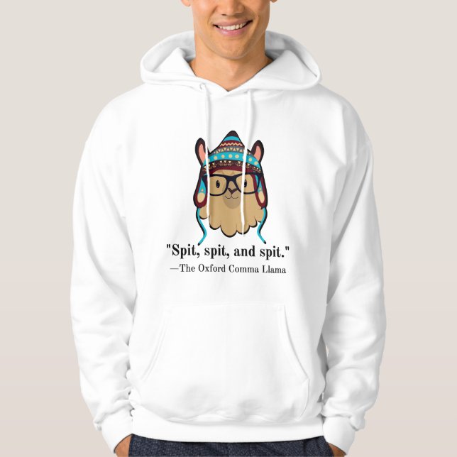 Oxford comma llama grammar nerd black text spit hoodie (Front)