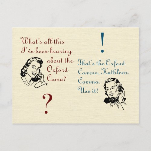 Oxford Comma Not Coma with Retro Ladies Postcard