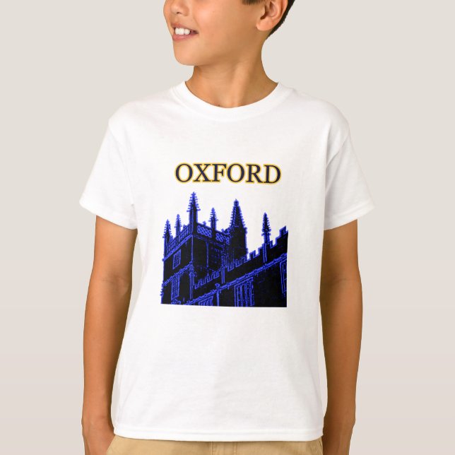 Oxford England 1986 Building Spirals Blue T-Shirt (Front)