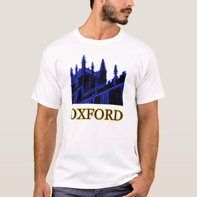 Oxford England 1986 Building Spirals Blue T-Shirt (Front)