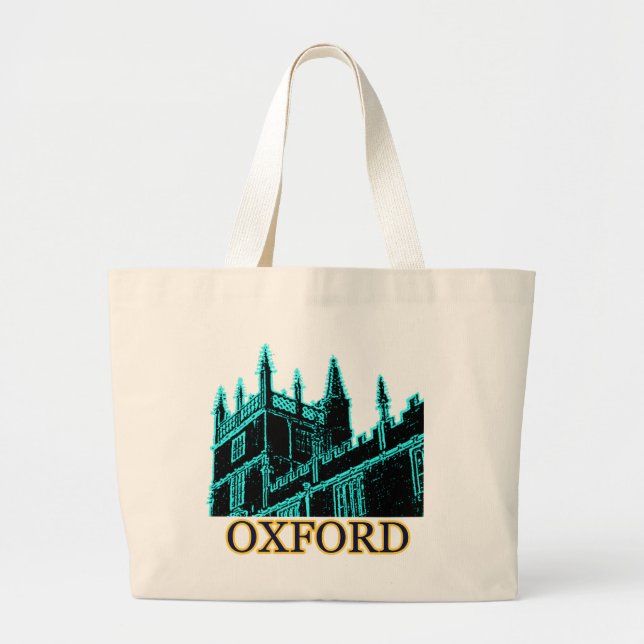 Oxford England 1986 Building Spirals Cyan Large Tote Bag (Front)